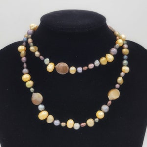 Vintage Hand Knotted Single Strand of Freshwater Baroque Pearls in Various Colors Necklace Costume Jewelry Statement Retro Genuine