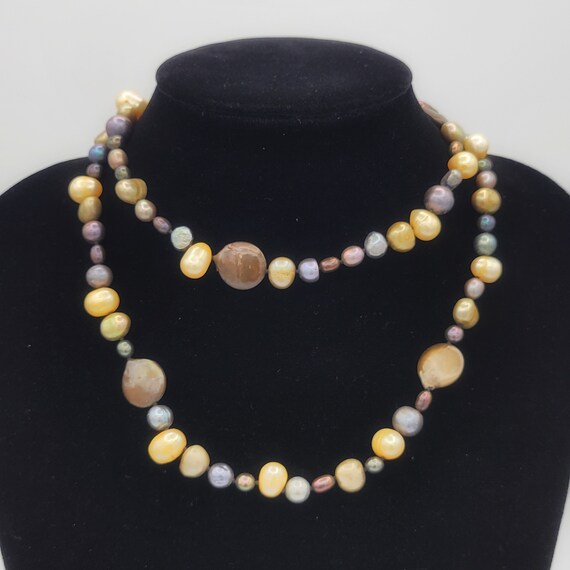 Vintage Hand Knotted Single Strand of Freshwater Baroque Pearls in Various Colors Necklace Costume Jewelry Statement Retro Genuine