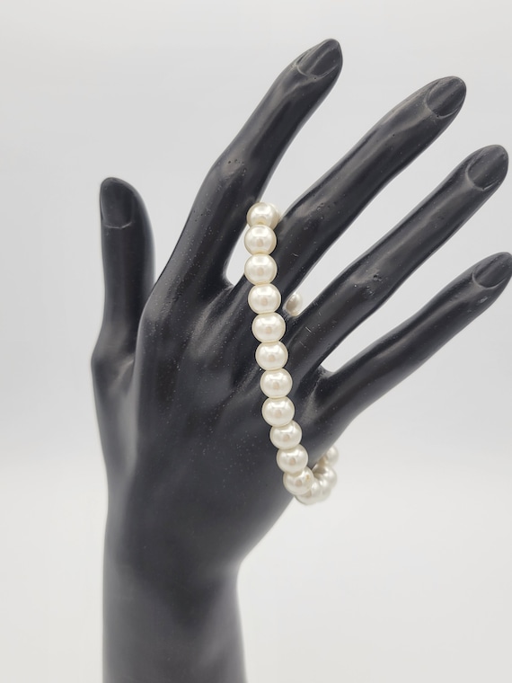 Vintage NEW Pearl Beaded Stretch Bracelet Costume Jewelry Retro Statement Women Adjustable Elegant Iridescent White Elegant Formal Wedding
