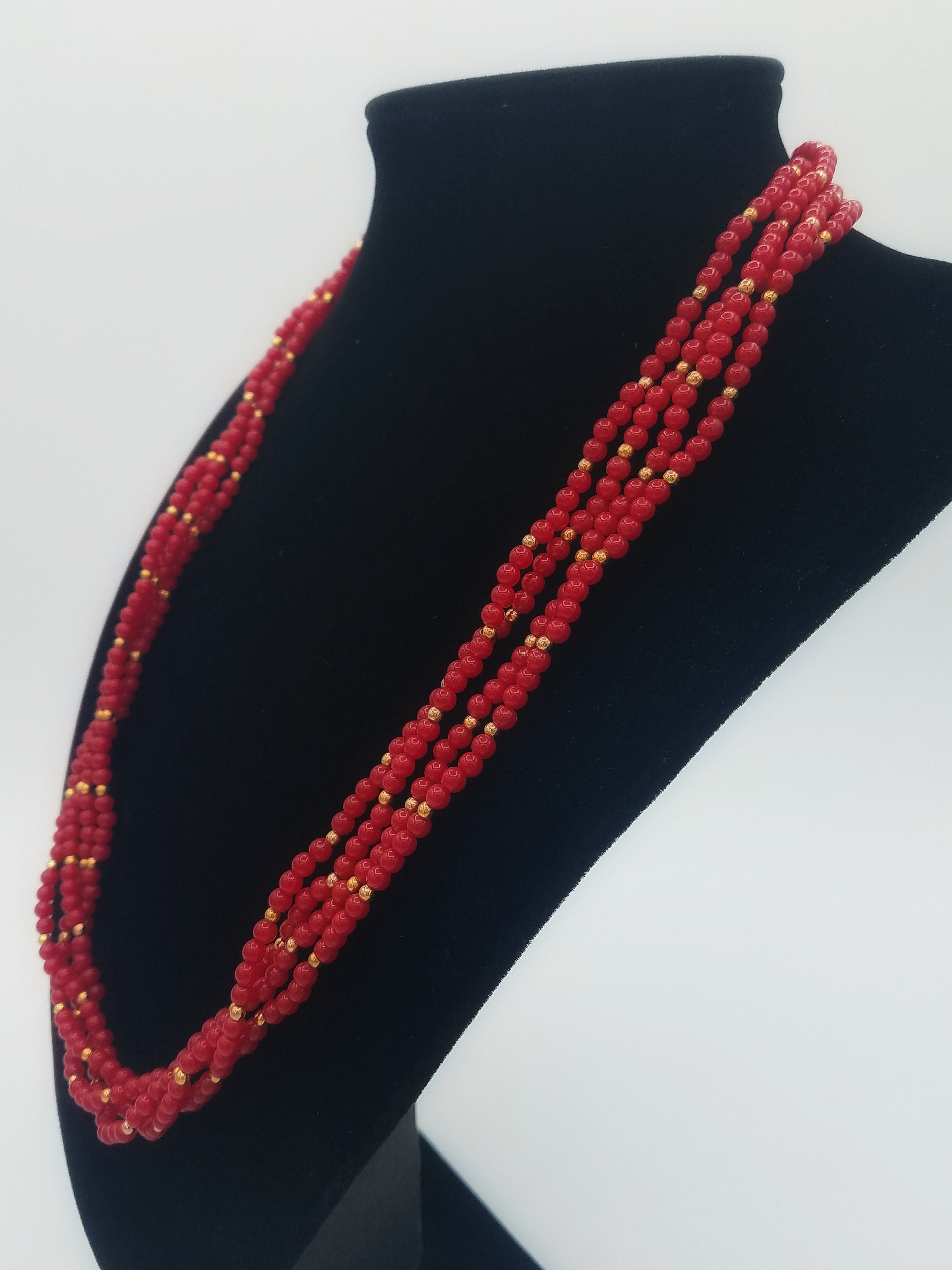 Vintage Red & Gold Tone Multi-strand Beaded Bib Necklace - Etsy