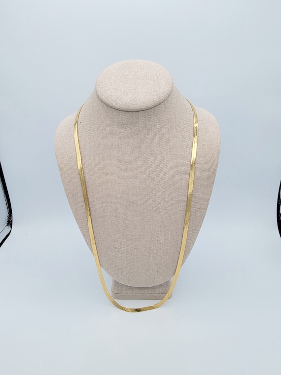 Vintage 30" Gold Tone Herringbone Chain Necklace Costume Jewelry Retro Statement Classic 3/16" Wide Chrome Finish Lobster Claw Clasp