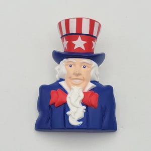 Vintage 1990s Hallmark Karten Kunststoff Uncle Sam Brosche Kostüm Schmuck Retro Statement Revers Hut Pin Unabhängigkeitstag Amerikanisch USA Zylinder