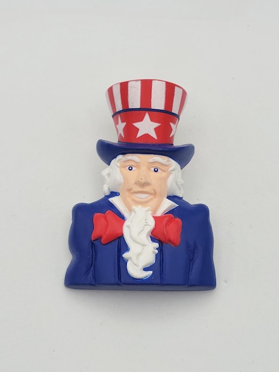 Vintage 1990s Hallmark Cards Plastic Uncle Sam Brooch Costume Jewelry Retro Statement Lapel Hat Pin Independence Day American USA Top Hat
