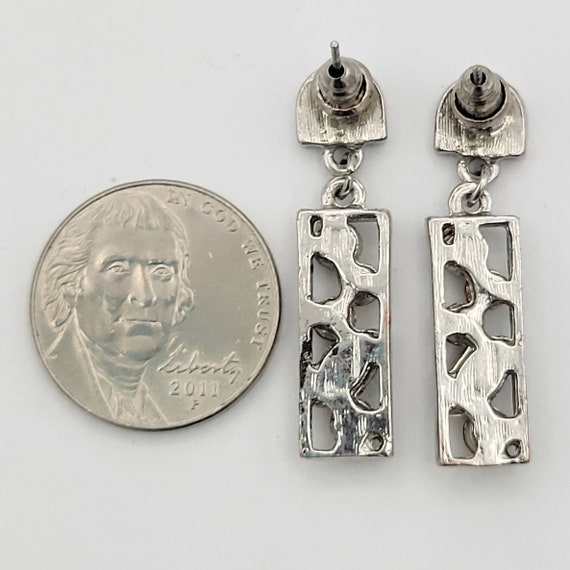 Vintage Silver Tone Openwork Rectangular Dangle E… - image 5
