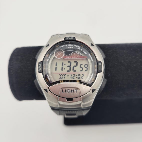 Casio Illuminator Tide Graph 2926 W-753 Men's Digital Watch Silver Tone with Black Silicone Band Costume Jewelry 5 Alarm 10BAR WR Timer