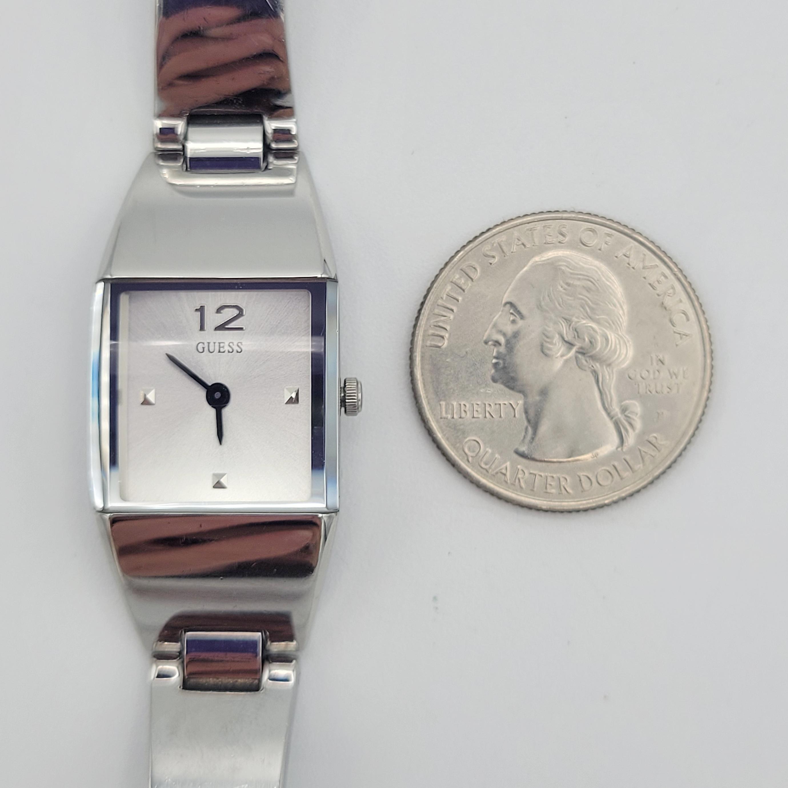 Vintage Guess Silver Tone Square Ladies Cuff Bracelet Watch