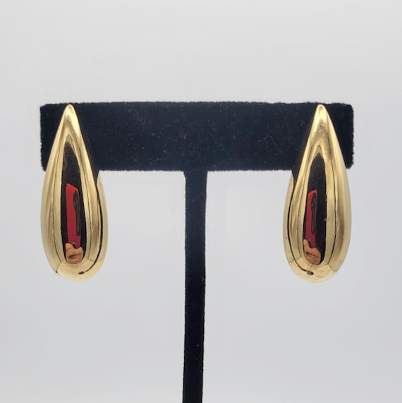 Vintage Sarah Coventry Gold Tone Domed Teardrop Shaped Drop Earrings Costume Jewelry Retro Women Statement Accessories 1 1/2" Long Dangle