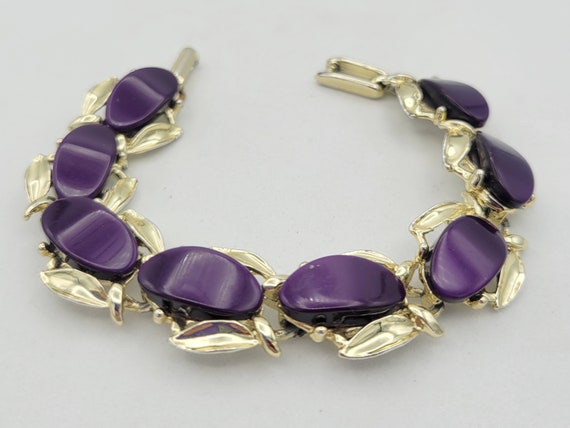 Vintage Silver Tone Leaf Patterned Linked Bracele… - image 3