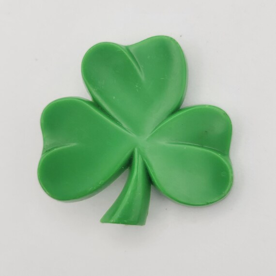 Vintage 1980s Oversize Chunky Plastic Green Shamrock St. Patrick's Day Brooch Pin Costume Jewelry Retro Women Statement Thick Lucky