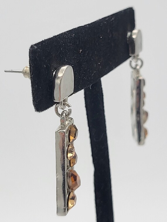 Vintage Silver Tone Openwork Rectangular Dangle E… - image 3