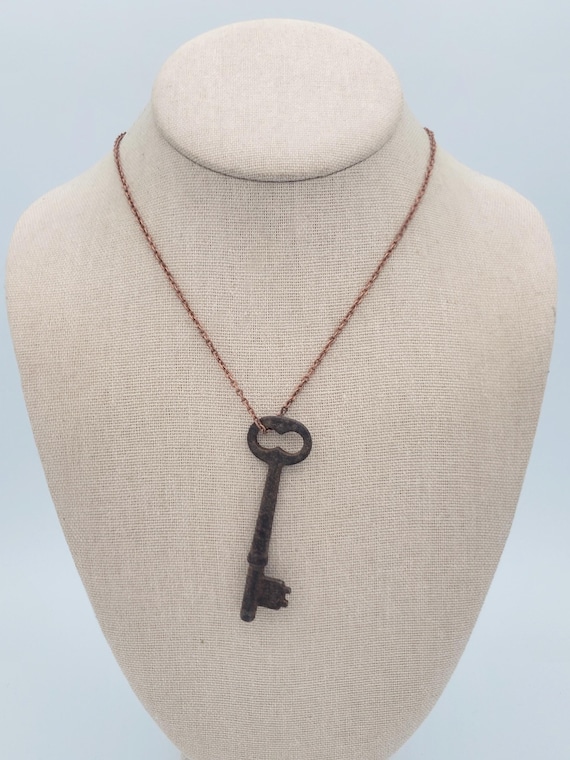Vintage Copper Skeleton Key Pendant with Cable Chain Necklace Costume Jewelry Retro Statement Women Accent Stack Layer 22"