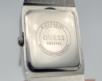 Guess Retro Silver Chain Link Cuff Watch Chunky Statement Vintage Guess Silver Tone Square Ladies Cuff Bracelet Watch  main image 3