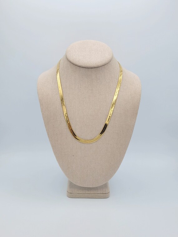 Vintage 20" Gold Tone Herringbone Chain Necklace Costume Jewelry Retro Statement Classic 1/4" Wide Chrome Finish Lobster Claw Clasp