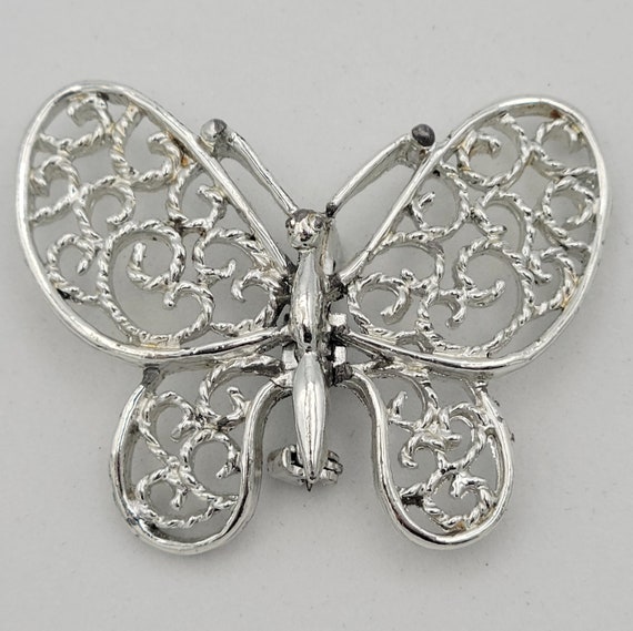Vintage Gerry's Silver Tone Openwork Filigree Butterfly Brooch Costume Jewelry Retro Women Accessories Lapel Pin Textured Wings Anntenae