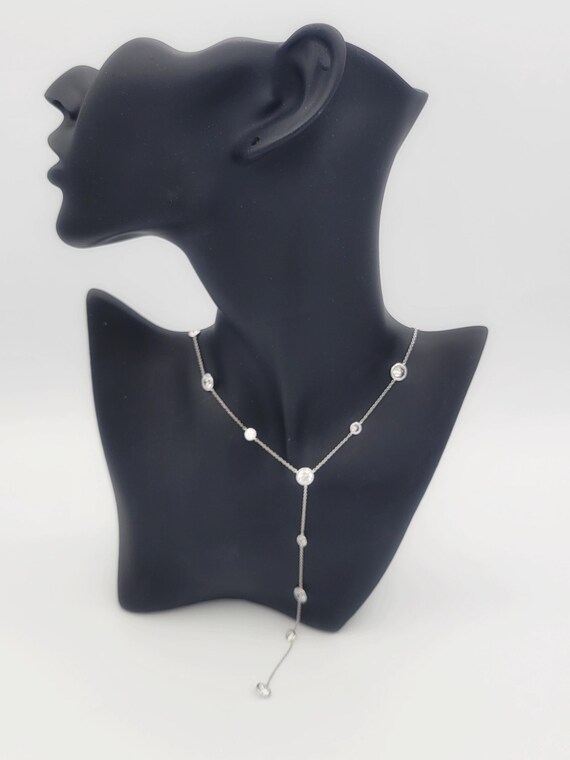 Vintage NEW Silver Tone Cable Chain Y Necklace with Faceted Rhinestones Costume Jewelry Retro Statement Women Accessories Accent Lariat