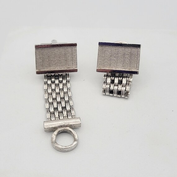 Vintage 1970s Dante Silver Tone Rectangular Wrap Around Cuff Links Costume Jewelry Suit Men's Accessories Formal Wear Geometric Mesh