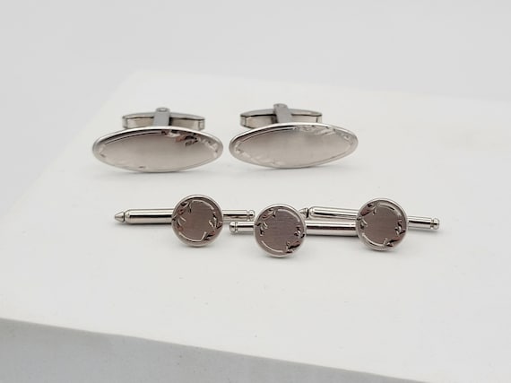 Vintage Foster Tuxedo Set with Cuff Links & 3 Spring and Shank Tuxedo Shirt Studs Costume Jewelry Suit Men's Accessories Buttons Formal Wear