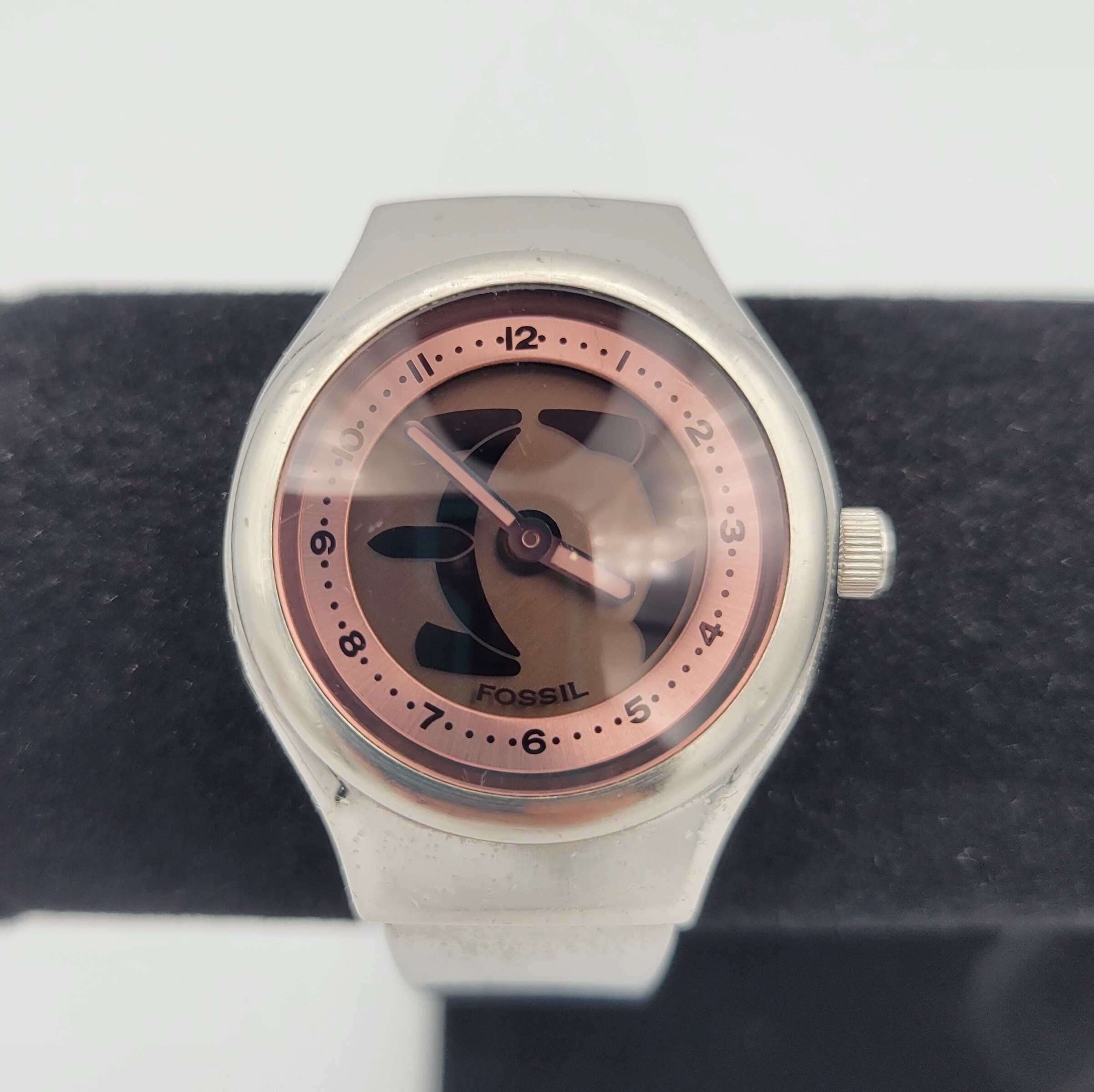 Fossil Big Tic JR-7877 Pink Analog & Digital Silver Tone