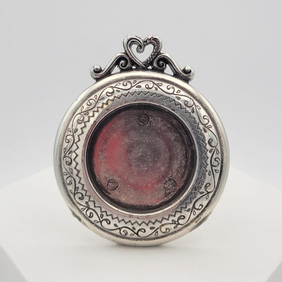 Vintage RARE Brighton Silver Plated Round Photo Frame with Filigree & Heart with Scrolls 2 5/8" x 2 1/4" Designer Collectible 1 3/8" Picture
