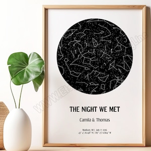 Mapa estelar personalizado, mapa de dónde nos conocimos, mapa estelar por fecha, mapa de constelaciones, mapa del cielo nocturno, dónde empezó todo, primer aniversario, mapa de estrellas