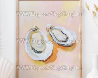 Lámina decorativa de pared con diseño de ostras, ideal para la cocina costera, comedor o sala de estar.