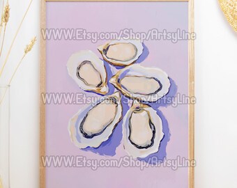 Pastel Oyster Art Print: Coastal Beach House Nursery Wall Art, Digital Download