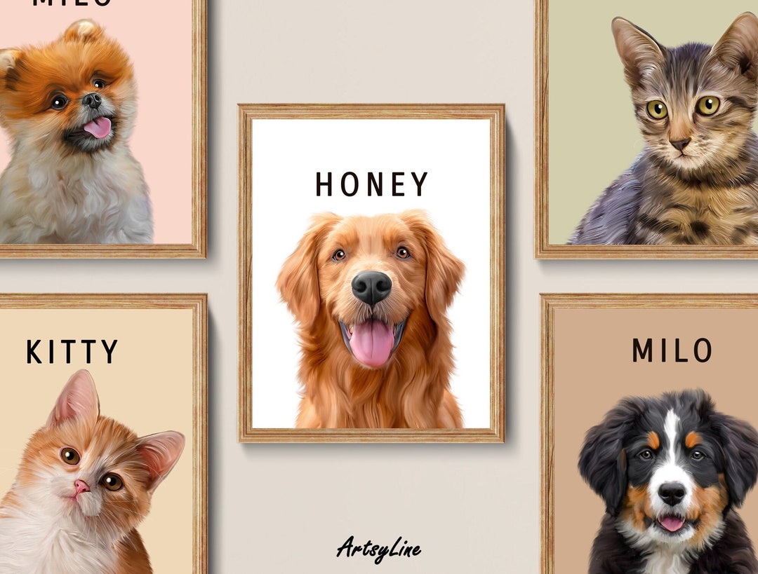 Custom Pet Memorial Portrait: Digital Watercolor Dog Cat Painting From ...