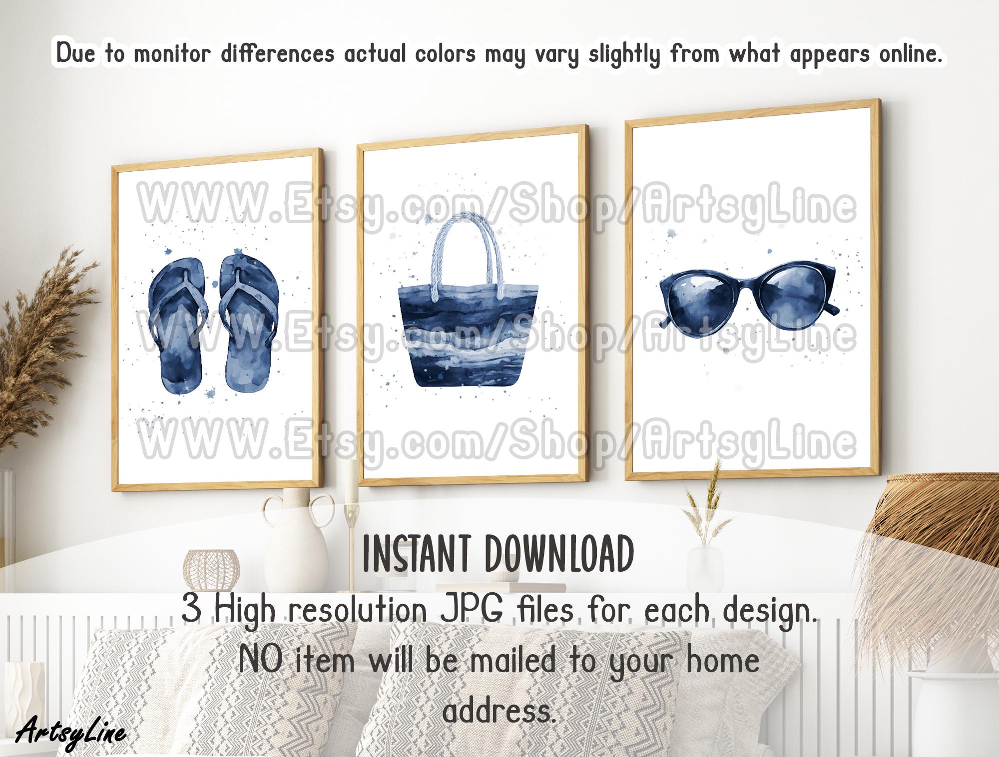Printable Navy Blue Beach Wall Art Set of 3: Coastal Summer House Decor ...