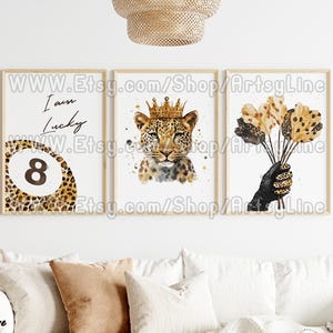 Trendiges 3er-Set Prints, Leopard, Gepard, Wandkunst, 8 Poolball-Drucke, helles Poster, Wohnungskunst, Funky Wandkunst