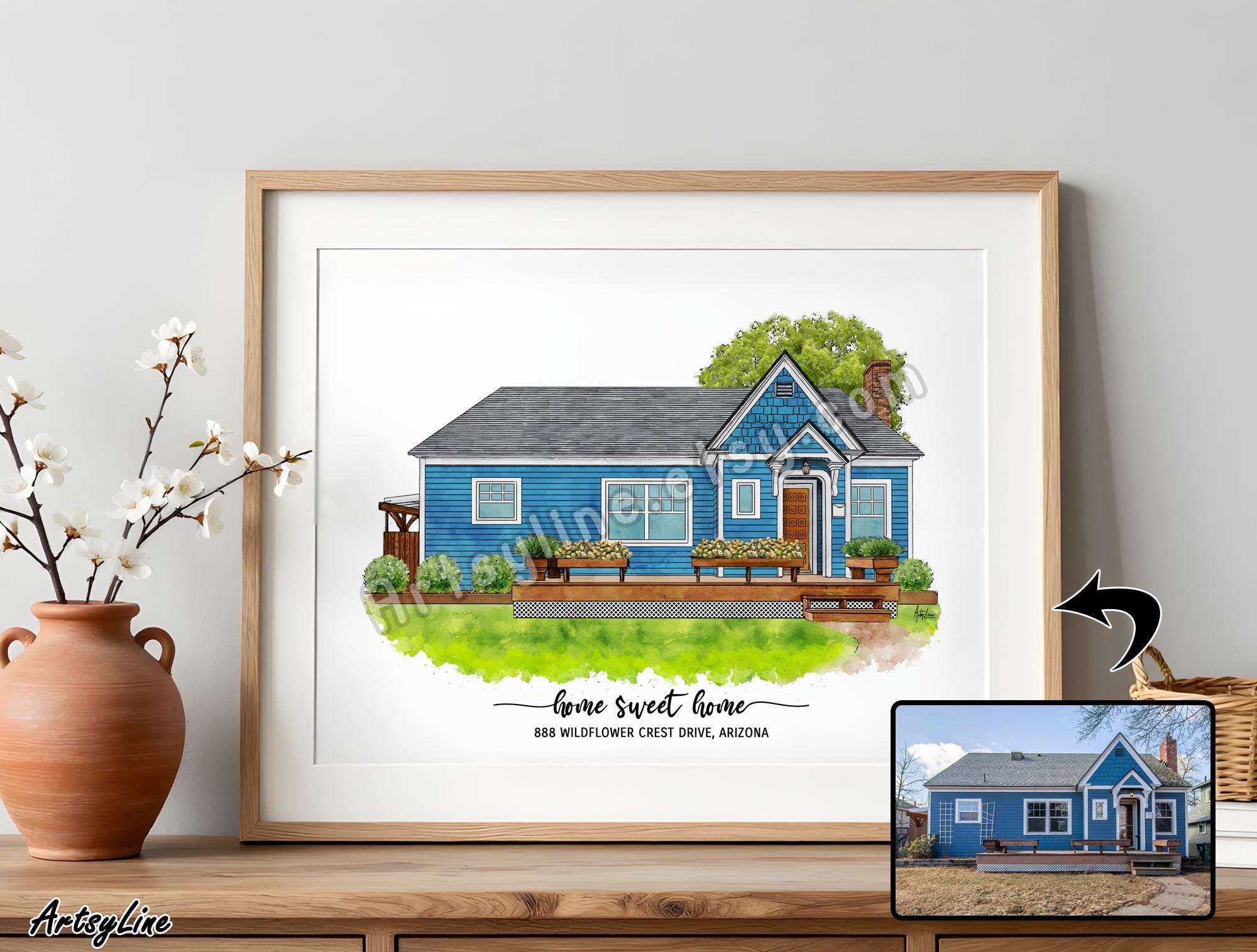 Custom House Portrait Watercolor First Home Gift Personalized New ...