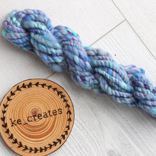 Blue 2 Ply Handspun Art Yarn, 2 Ply Yarn, Plied Spindle Spun Yarn