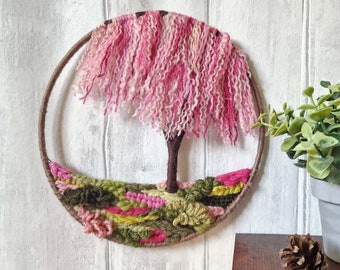 Weeping Cherry Treescape, Tapestry Weaving for Girl's Nursery Decor, 20cm Handwoven Treescape by KEcreates