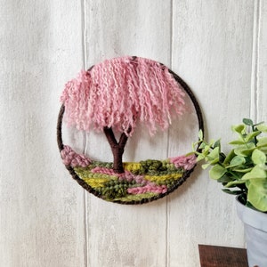 Mini Weeping Cherry Blossom Woven Tree Hoop, Circular Tapestry Wall Hanging, Small Gift Idea for Nature Lover image 5