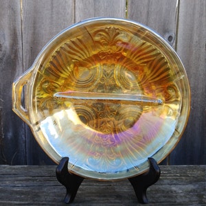 Vintage Marigold Carnival Glass Divided Relish Dish