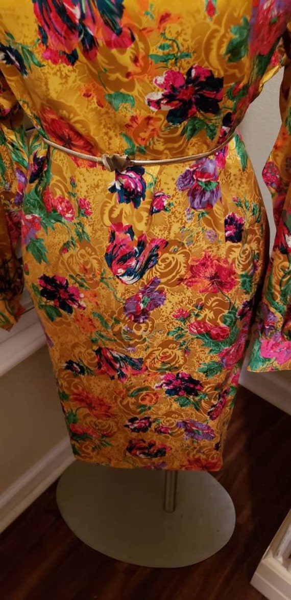 Vintage Ungaro Dress | Golden Flower Dress | Silk… - image 6