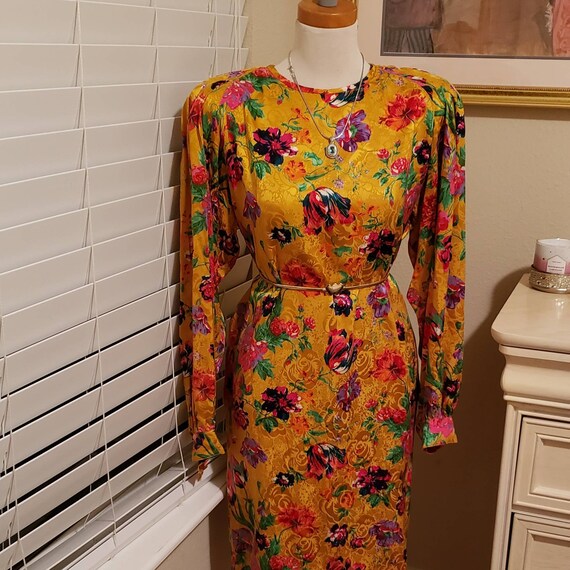 Vintage Ungaro Dress | Golden Flower Dress | Silk… - image 1