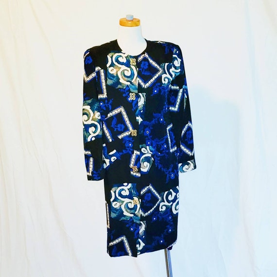 Silk luxury blue patterned dress | Scaasi Vintage