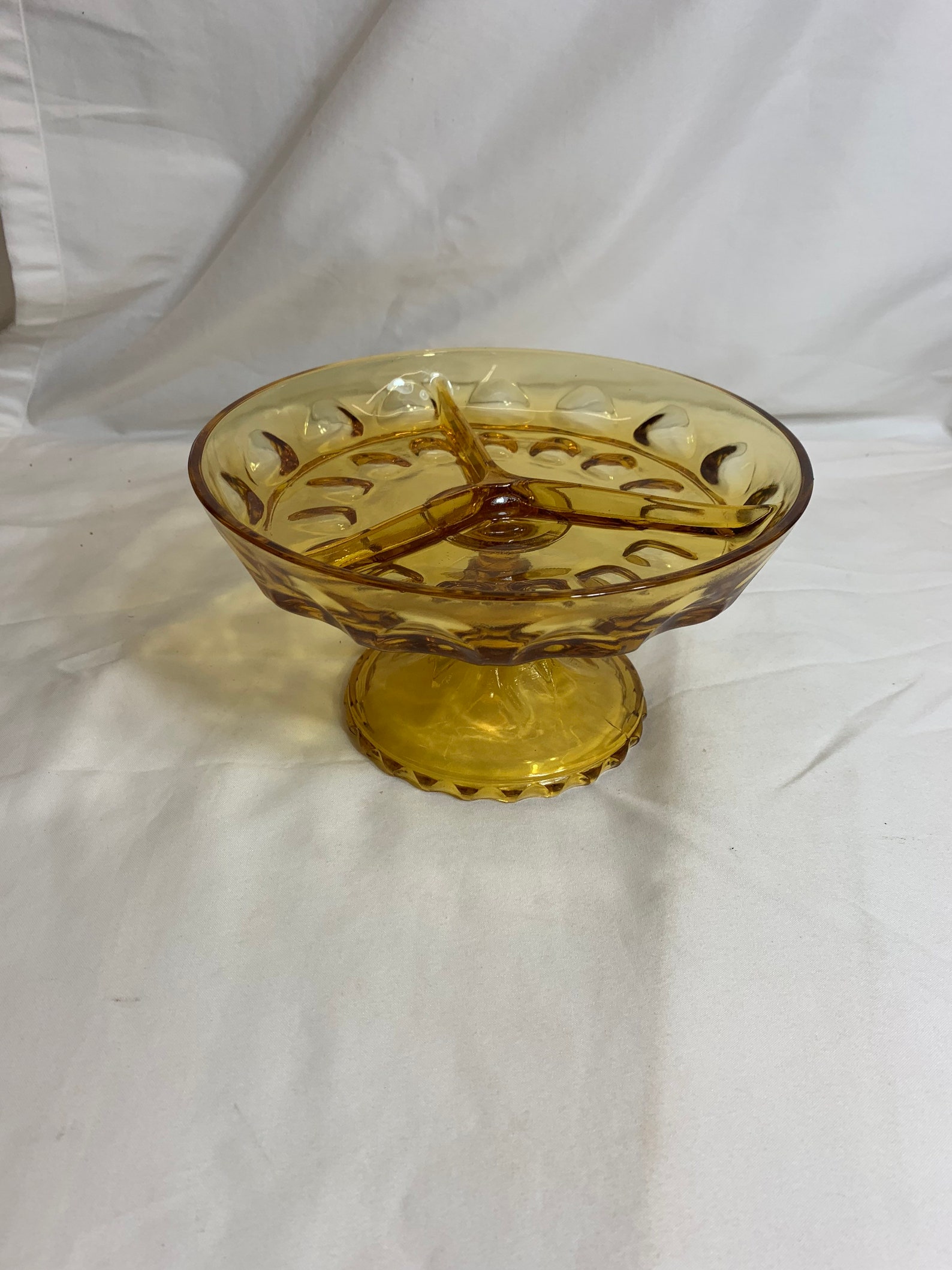 Vintage Amber Glass Divided Tray on a Pedestal Etsy