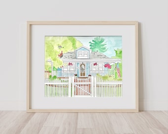 Custom Watercolor House Portrait: Hand Painted Home Illustration
