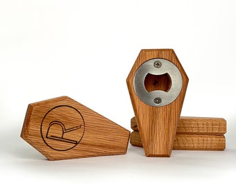 Red Oak Coffin Shaped Bottle Opener |  Groomsman Gift