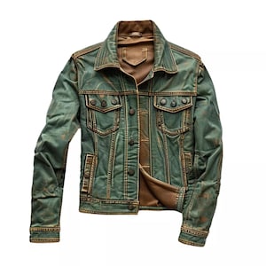 Handgemaakt leren vintage truckerjack I lamsleer I groene kleur