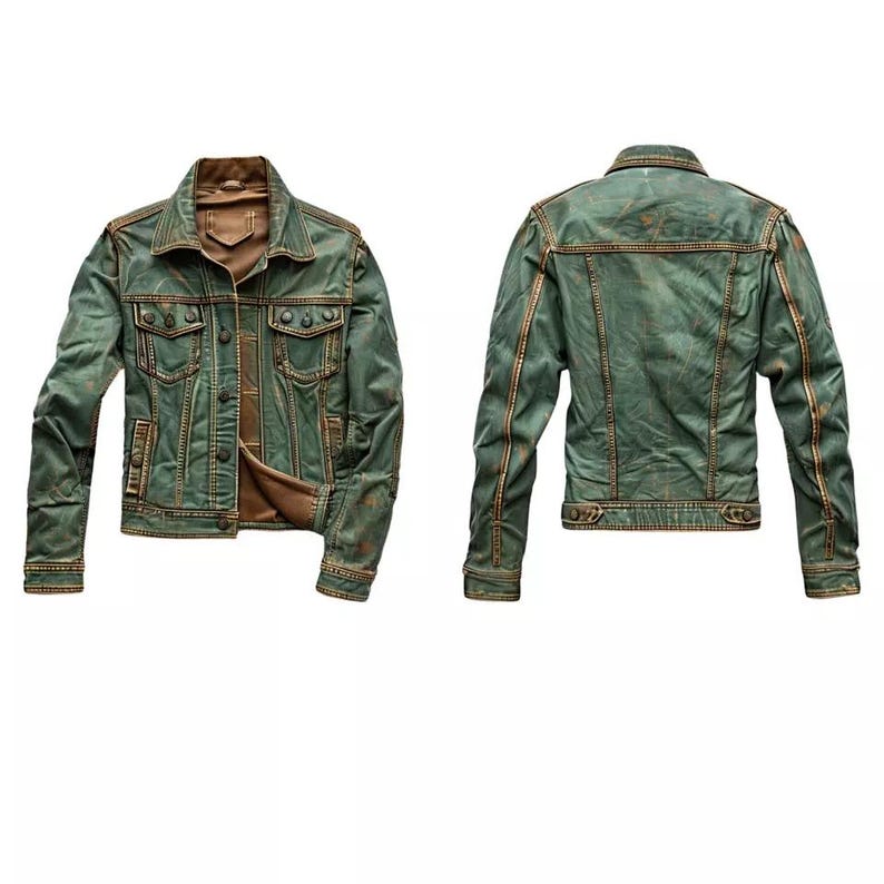 Trucker Handmade Leather Vintage Jacket I Lamb Skin I Green Color image 3