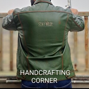 Trucker Handmade Leather Vintage Jacket I Lamb Skin I Green Color image 7