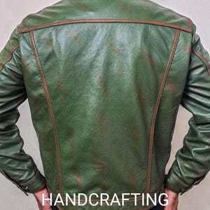 Trucker Handmade Leather Vintage Jacket I Lamb Skin I Green Color image 5