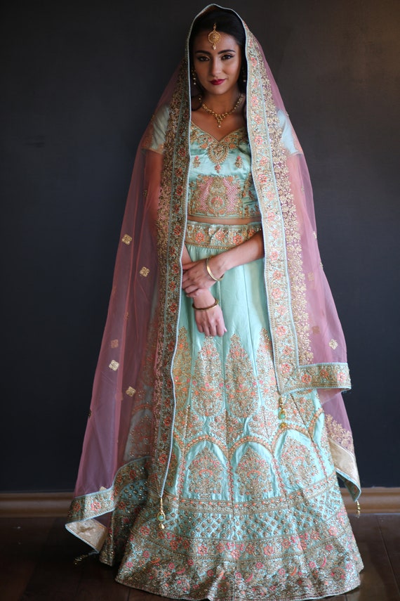 light blue bridal lehenga