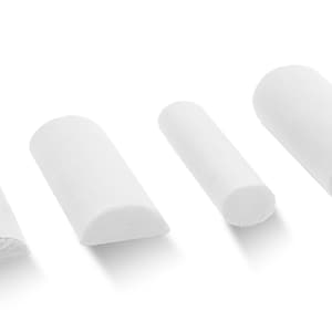 May include: Four white cylindrical pillows of varying sizes. The pillows are made of a soft, plush material and are ideal for supporting the neck, back, or legs.