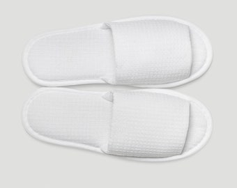 6 pack White Waffle Open Toe Adult Slippers  Luxury Salon SPA Massage Hotel Guest Home Six Pieces Slippers
