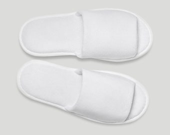 White Open Toe Adult Velour Slippers - 6 pack