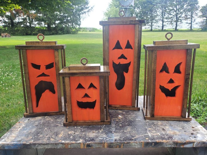 Wooden Halloween Pumpkin Lanterns Etsy