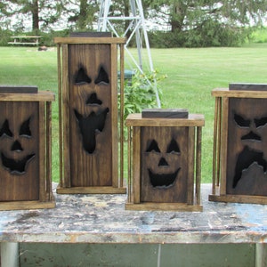 Wooden Halloween Pumpkin Lanterns